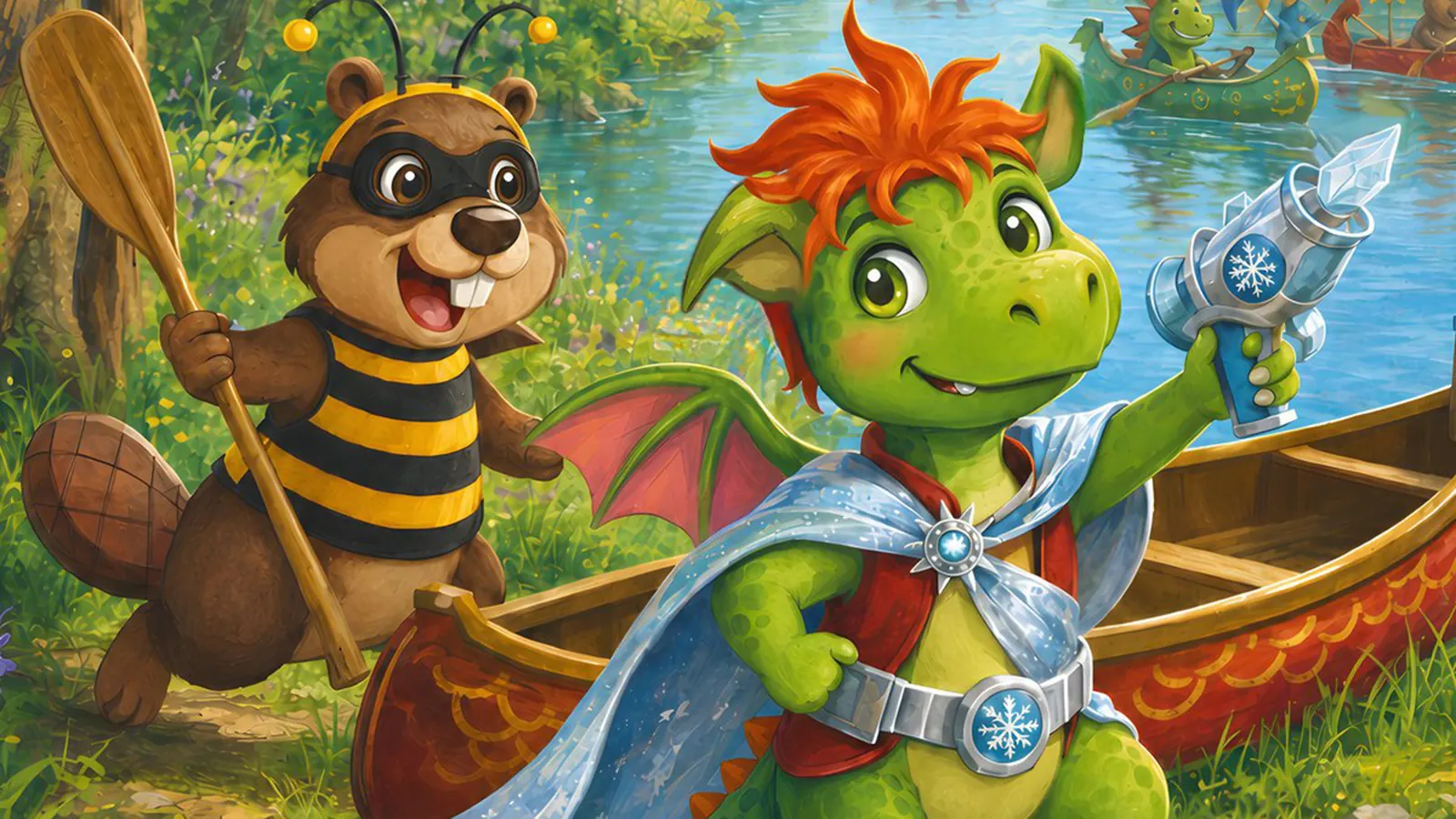 Fio und seine Freunde beim Kanurennen im Drachenland